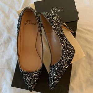 Auth J. Crew Elsie Pumps in Black Silver Glitter Size 6 New In Box Women’s Heel